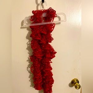 Handcrafted Crocheted Frilly Red Scarf